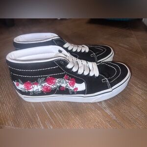 Vans Black Rose Thorn Embroider Old Skool Mid-Top Canvas Sk8 Sneakers W-8.5 M-7